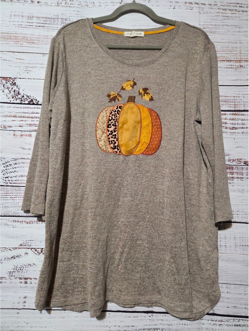 Cactus + Pearl Women's XXL Beige Pumpkin Pattern Casual Tunic Sweater Fall